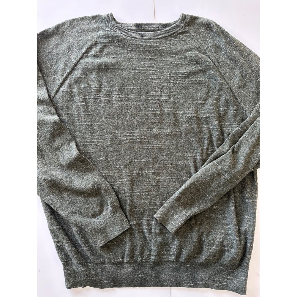 J.Crew Mens Large Olive Green Marled Cotton Raglan Crewneck Sweater Pullover